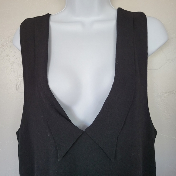 Good Luck Gem XS Black Tuxedo Collar Dress Mini Deep V-neck Plunge Open Back - Picture 2 of 7